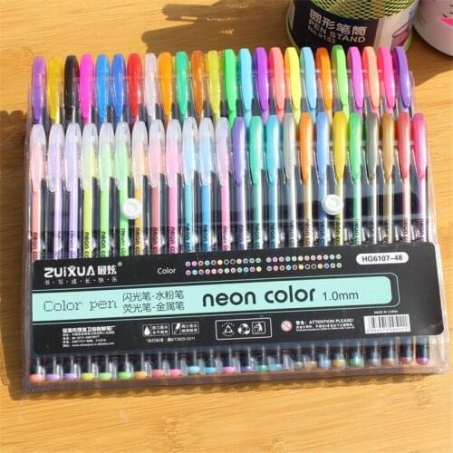 12/18/24/36/48pcs Neon Colors Metal Glitter Pastel Pen Set 1mm Gel Pen Artist Drawing Painting Marker Stationery School Office