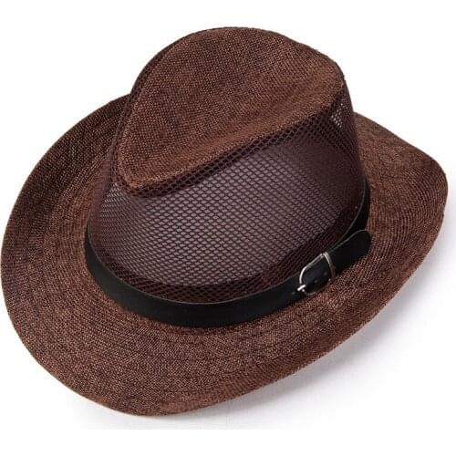 2021 Summer Mens Panama Hat Breathable Fedoras Mesh Cap Fashion Trend Cowboy Big Brim Straw Hats Fishing Caps Travel Beach Hat