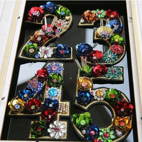 Sequined 0-9 digits Patch for Clothes Sewing on Rhinestone Beaded Applique for Jackets Jeans Bags Shoes Beading Applique