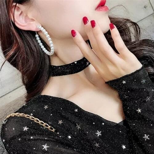 Big Circle earrings New Hot Fashion Round Gold Hoop Earrings For Women Elegant White Pearl Earrings Sweet Wedding Jewelry gift