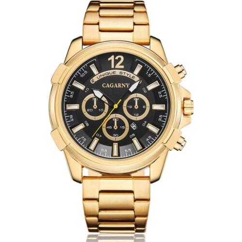 Cagarny Top Brand Men Golden Stainless Steel Watches Mens Fashion Business Quartz Male Wristwatch Relogio Masculino Clock watch