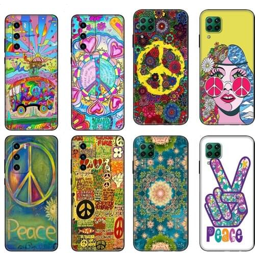 Black tpu Case For Huawei P30 Lite P30 Pro P40 Case For Huawei P40 LITE E P Smart 2020 Case Cover Hippie Psychedelic Art Peace