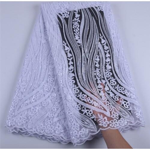 Pure White Sequins Milk Silk Lace Nigerian Lace Wedding Garment African Lace Fabric High Quality French Tulle Lace Fabric A1686