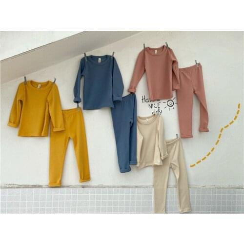 Childrens Korean Autumn and Winter Heating Underwear Suit Boys and Girls Double-Sided Velvet Autumn Clothes Long Pants