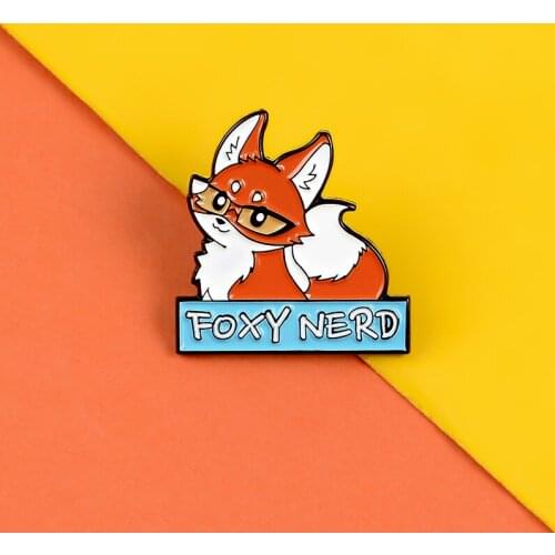 Fox Pins Cunning Bookworm Fox Enamel Pin Red Animal Brooch Lapel Clothes Backpack Badges Cartoon Fashion Jewelry Gifts