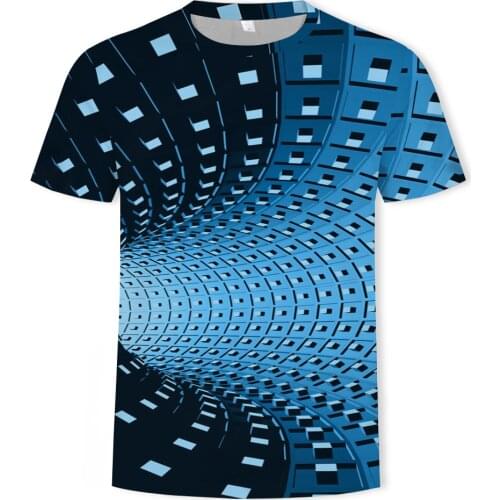 Factory direct fashion summer 3D mens T-shirt turbocharged mesh printing casual O-neck street mens loose shirt