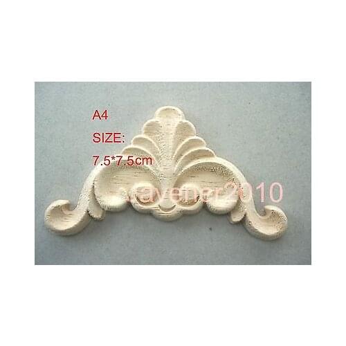 A4-7.5x7.5cm Wood Carved Corner Onlay Applique Unpainted Frame Door Decal Working carpenter Flower