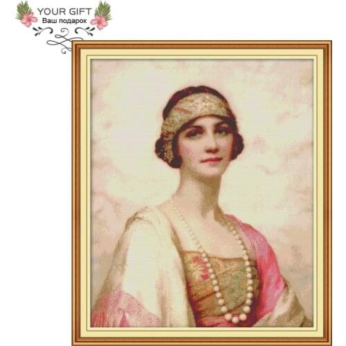 Your Gift RA200 14CT 11CT Counted and Stamped Home Decor The Woman With Headband Needlework Embroidery DIY Cross Stitch kits