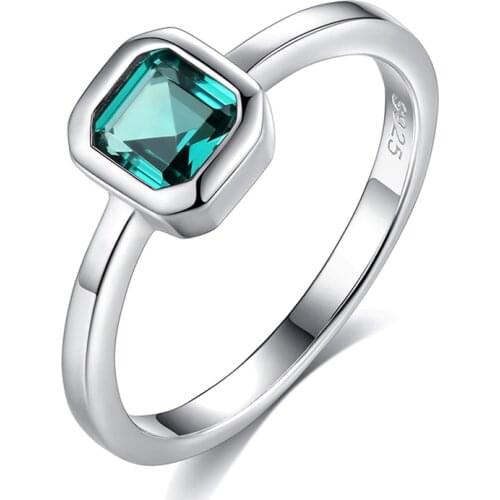 Real 925 Sterling Silver Rings Bluish Green 5MM Emerald Gemstone Ring Wedding Cocktail Party Ring Fine Jewelry Wholesale