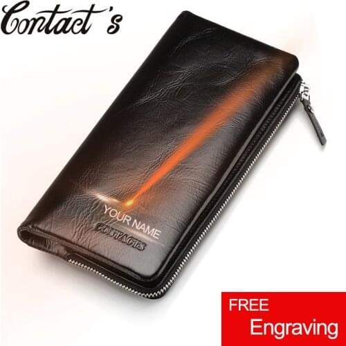 New Cowhide Leather Men Wallet Zipper & Hasp Wallet For Men Fashion Long Phone Wallet Mans Clutch Card Holder Coin Pocket 2020