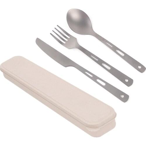 Kitchen Spoon Fork Knife Titanium Cutlery Set Picnic Tableware Lightweight Cookware Kit 3 pcs t Inculde Case for Home/Travel