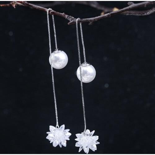 Fashion 925 Silver Drop Earrings Crystal Ice Ear Wire Earrings Jewelry Fashion Jewelry New Elegant Pearl Long Earrings For Women