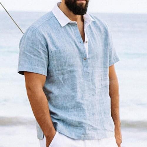 New Summer High Quality Mens Polo Shirt Short Sleeve Men Shirt Turn-down Collar Sweat Absorbing Patchwork Buttons Closure Casua