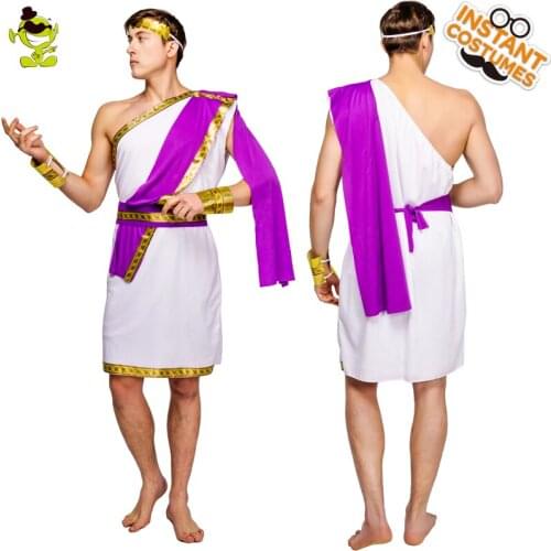 QLQ Adult Mens Roman Costume Role Play Traditional Roman Clothes Purple &White Color Cosplay Roman Carnival Party