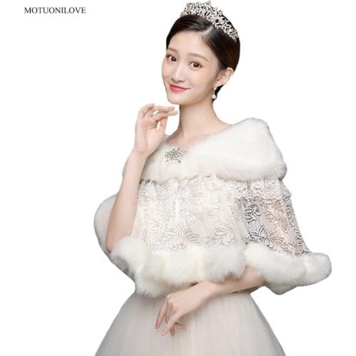 Lace and Faux Fur Wraps Cloak Womens Shawl Faux Fur Scarf Stoles for Wedding Dresses Fur Cape Shrug For Woman And Girls Boleros
