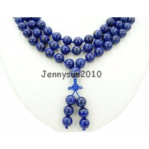 Natural Lapis Lazuli 10mm Gems Stone Buddhist 108 Beads Prayer Mala Knot Necklace Multi-Purpose 5Strands/Pack
