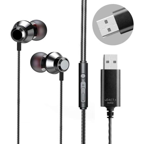 OKCSC U260 USB Earbuds, USB Game Earphones in-Ear Wired Monitor Headset with Mic 2.5m for Online Meetings/Live Stream/PC Game