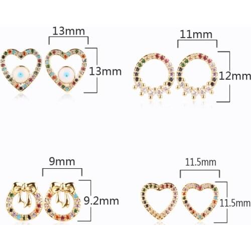Mix New Stud micro pave cz circle Earrings With Blue Red Stone mix Rainbow CZ Rose gold Stud Earring girl earring women jewelry