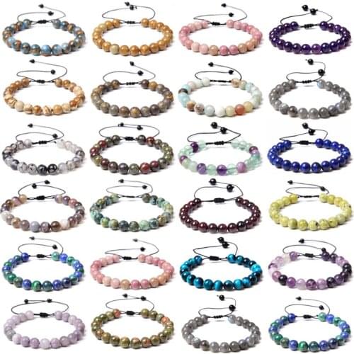 Braid Bracelet Women Natural 8mm Amethysts Lapis Lazuli Stone Beads Bracelets Men Handmade Woven Pulsera Adjustable Yoga Jewelry