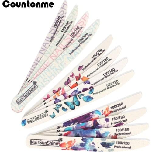 20Pcs/Lot Professional Wooden Nail Files 100/180 Grey Sandpaper Thick Stick Butterfly Printed Sanding Buffer Files Beauty Tools