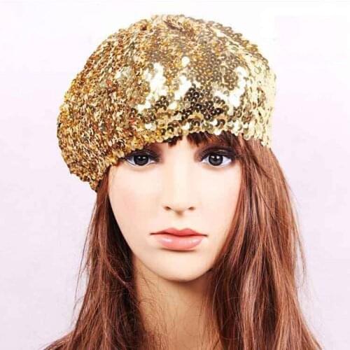Q Hot Sale Trend New Sequin Beret Women Hat Night Club Birthday Party Dance Cap Multicolor Beret Beanie Hats