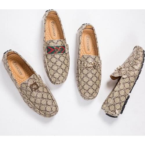 Luxury Designer Brand Hot Sell Moccasins Plus Size 38~48 Men Printed Loafers High Quality Leather Shoes Mens Flats Driving Shoes