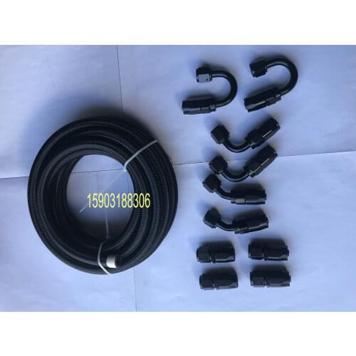 S A E J1532 AN8 Black Nylon Cover Stainless Steel Braided Transmission and Engine Oil Cooler Hose With 8AN Aluminum An Fittings