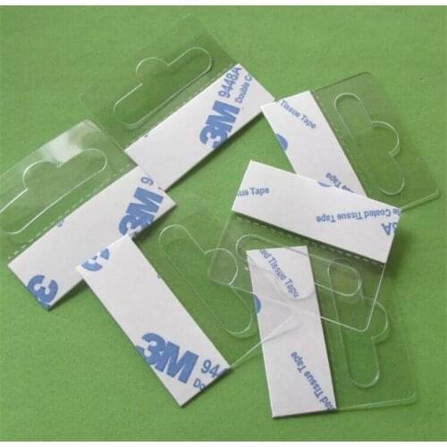 Self-adhesive Merchandising Hang Tabs Hole Bulk, box bag package PET PVC hangers peghook, plastic display reinforced tag LX1092