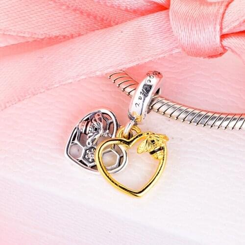 Hearts & Bees Dangle Charm 925 Sterling Silver Beads Fit Charms Bracelets DIY Jewelry for Women Gift 02SH068