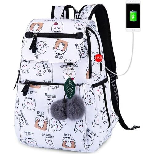 School bags for girls female laptop backpack usb backbag children backpacks cute cat school backpack for girls bag pack KL948