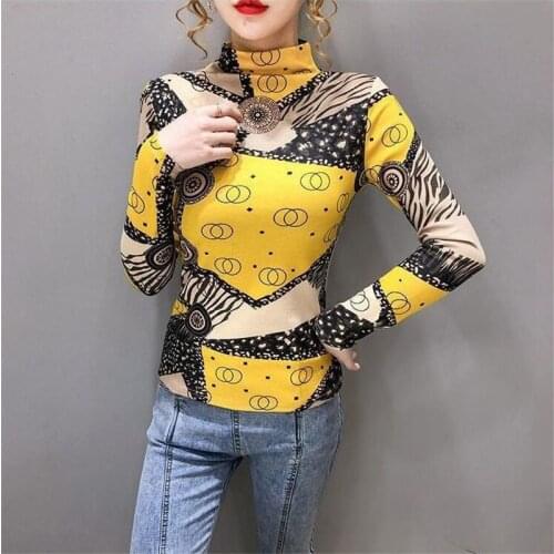 Half-high Collar Bottoming Shirt Women T-shirt Autumn Winter Slim stretch Tee Tops Undershirt western Lady Tshirt Camiseta mujer