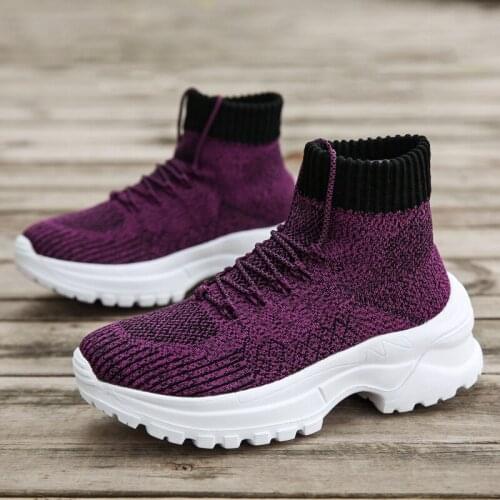 Hot New Style Ladies Fly Woven Breathable High Top Womens Shoes Fashion Increase Socks Shoes Casual Sneakers Women