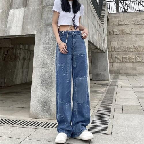 Shnsophi Mom Jeans Women High Waisted Boyfriend Jeans Vintage Color Patchwork Black Loose Jeans Trousers Wide Leg Pants 2021