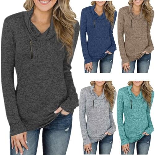 2021winter sweatshirts women solid color long sleeve Pullover zipper slim fit large size tops