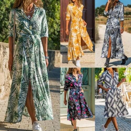 Summer Leaf Pattern Cover Up Women Long Shirt Dress 2020 Casual Holiday Holiday V Neck Loose Cover Up Dress Plus Size