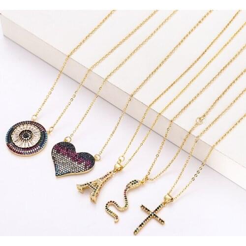 Womens gold cz rainbow pendant necklace for women colorful necklace stars butterfly heart necklaces jewelry accessories femme