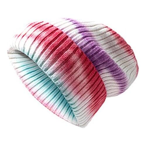 Unisex Winter Cotton Tie Dye Gradient Knitted Hat Warm Outdoor Beanies Protect The Ears Thick Earflap Ski Caps