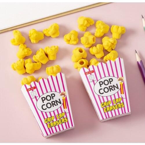 1 pack Ins Novelty Cartoon Popcorn Pencil Eraser Japanese Stationery Kids School Supplies Kawaii Eraser for Girls Student Prizes