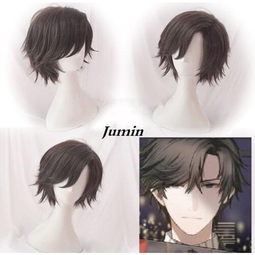 2020 Mystic Messenger Cosplay Wigs Jumin Han Wig Short Dark Brown Heat Resistant Synthetic Hair Cosplay Wig + Wig Cap