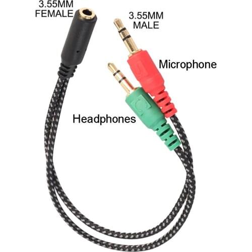 3.5mm 2 Male Plug To 1 Female Jack Audio Mic Headset Splitter Adapter Cable Lotus Head Audio Cable Audio/Mic Adapter Cable