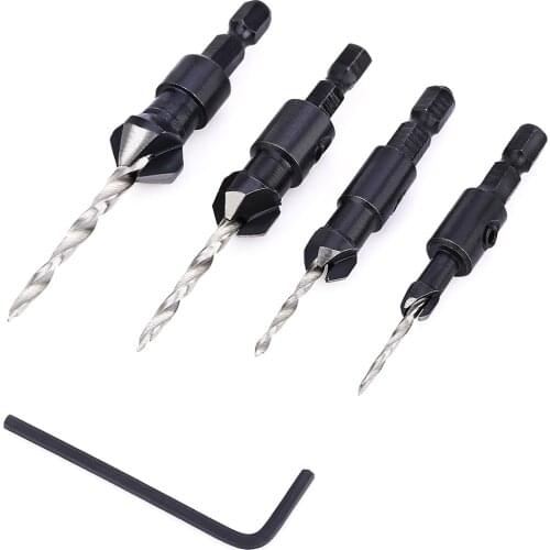 4pcs 4MM -10MM HSS Drill Bit Set Woodworking Countersink Chamfers Home Hand Tools Carpentry Reamer Woodworking Chamfer