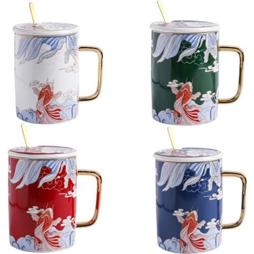450ML Creative New Chinese Ceramic Cup For Women Luxury Coffee Cup With Lid And Spoon Unique Birthday Gift Mug