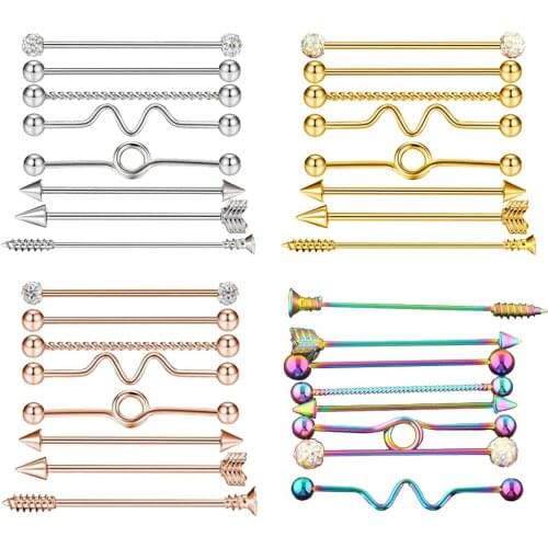 8pcs Industrial Piercing Ball Barbell Ear Bar Earring 14G for Women Girl Gift
