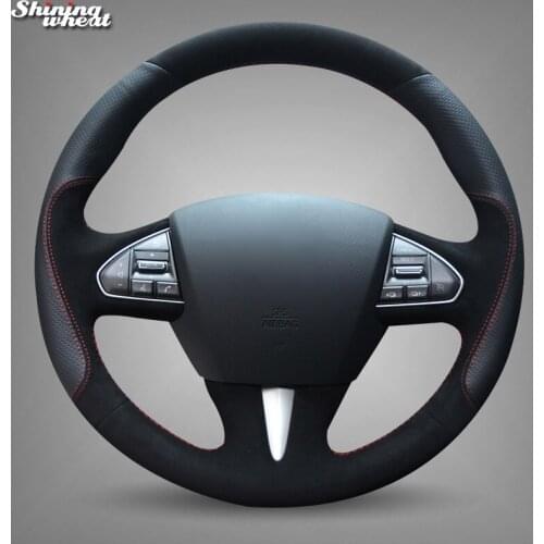 Shining wheat Black Leather Black Suede Car Steering Wheel Cover for Infiniti Q50 2014 2015 QX50 2015