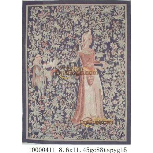 Bohemian tapestriesElegant Floral Antique Handknotted Wool Aubusson Tapestry Round Luxury Large Wall Tapisserie Floral