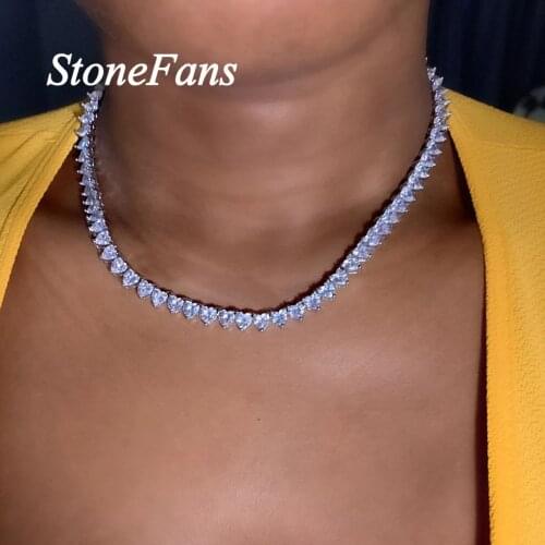 Stonefans Fashion Full Heart Zircon Necklace Short Choker for Women Silver Color Bling Crystal Heart Chain Necklace Jewelry