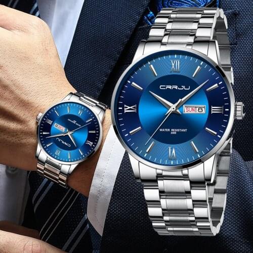 CRRJU 2021 Mens Watches Fashion Luxury Business Watch for Men Stainless Steel Waterproof Date Quartz watches relogio masculino