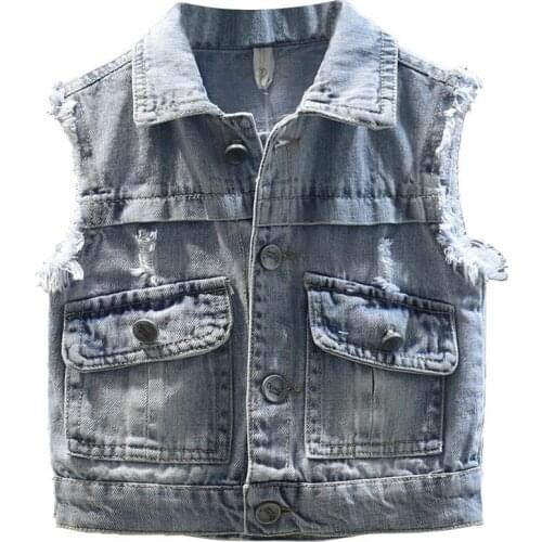 Kids Denim Vest Turn-down Collar Cartoon Pattern Children Clothing 0-7 Years Old Boys and Girls Clothes Spring/Autumn Kids Vest