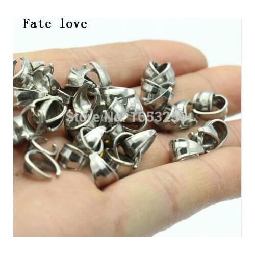 Fate Love 200x Top Quality embossing Pinch Bail Clip Stainless Steel Pendant Hook Clasp Connector finding Strong