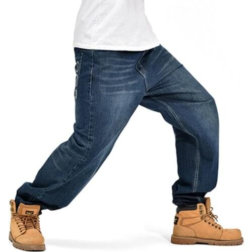 Hot sale mens plus fat wide leg Skateboard pants fashion loose Big pockets hip-hop casual jeans new plus size jeans